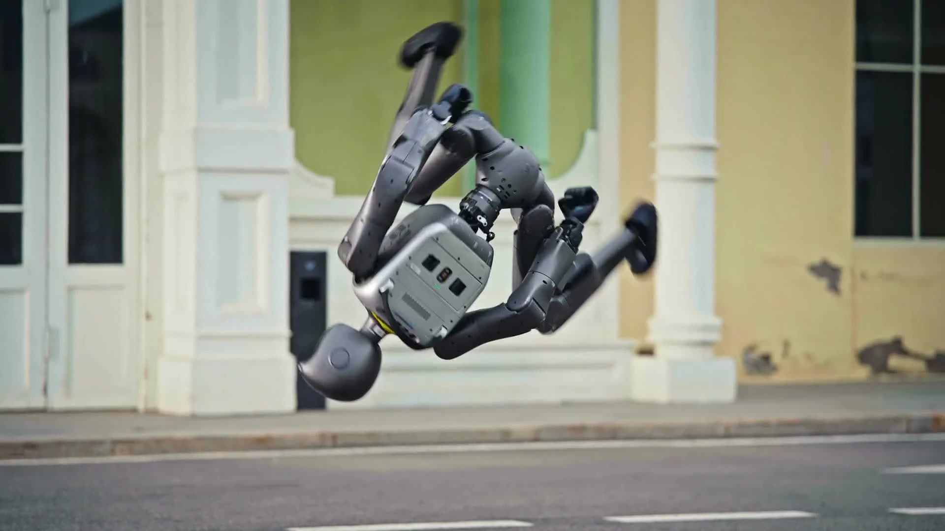 Booster T2 performing a dynamic flip in Booster Robotics' official launch video